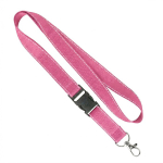 Lanyard de poliéster desmontable hecho a medida con hilos reflectantes color fucsia septima vista