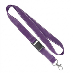 Lanyard de poliéster desmontable hecho a medida con hilos reflectantes color morado septima vista