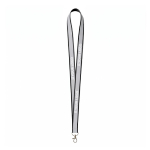 Lanyard hecho a medida de poliéster con revestimiento reflectante gris color negro vista de impresión