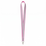 Lanyard hecho a medida de poliéster con revestimiento reflectante gris color fucsia septima vista