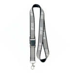 Lanyard desmontable hecho a medida con revestimiento reflectante gris color negro vista de impresión