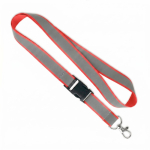 Lanyard desmontable hecho a medida con revestimiento reflectante gris color rojo septima vista