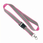 Lanyard desmontable hecho a medida con revestimiento reflectante gris color fucsia septima vista