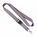 Lanyard desmontable hecho a medida con revestimiento reflectante gris color morado septima vista