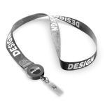 Lanyard de poliéster hecho a medida con portacredencial retráctil color negro