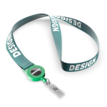 Lanyard de poliéster hecho a medida con portacredencial retráctil color verde botella