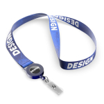 Lanyard de poliéster hecho a medida con portacredencial retráctil color azul marino