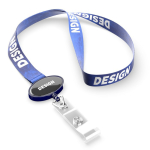 Lanyard de poliéster hecho a medida con portacredencial retráctil color azul marino