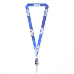 Lanyard de poliéster hecho a medida para sublimar con portacredencial color azul ultramarino