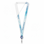 Lanyard portacredencial hecho a medida de RPET para sublimar color azul marino vista de impresión