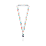Lanyard portacredencial hecho a medida de RPET con detalle metálico color blanco tercera vista