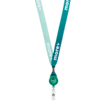 Lanyard portacredencial hecho a medida de RPET con detalle metálico color verde botella quinta vista
