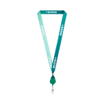 Lanyard portacredencial hecho a medida de RPET con detalle metálico color verde botella tercera vista