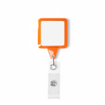 Portacredenciales hecho a medida retráctil cuadrado personalizable color naranja septima vista
