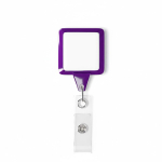 Portacredenciales hecho a medida retráctil cuadrado personalizable color violeta septima vista