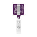 Portacredenciales hecho a medida retráctil cuadrado personalizable color violeta tercera vista