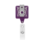 Portacredenciales hecho a medida retráctil cuadrado personalizable color violeta tercera vista