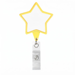 Portacredenciales retráctil hecho a medida en forma de estrella color amarillo septima vista