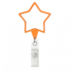 Portacredenciales retráctil hecho a medida en forma de estrella color naranja septima vista