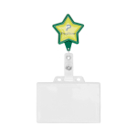 Portacredenciales retráctil hecho a medida en forma de estrella color verde botella