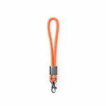 Lanyard muñequera de nailon hecho a medida con pieza metálica color naranja septima vista