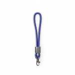 Lanyard muñequera de nailon hecho a medida con pieza metálica color azul eléctrico septima vista