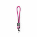 Lanyard muñequera de nailon hecho a medida con pieza metálica color fucsia septima vista