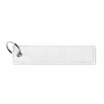 Llavero hecho a medida en forma de etiqueta de poliéster bordada color blanco septima vista