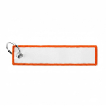 Llavero hecho a medida en forma de etiqueta de poliéster bordada color naranja septima vista