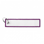Llavero hecho a medida en forma de etiqueta de poliéster bordada color morado septima vista
