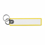 Llavero en forma de etiqueta de tela hecho a medida con doble anilla color amarillo septima vista