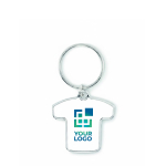 Llavero de hierro hecho a medida en forma de camiseta deportiva color blanco vista de impresión