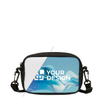 Bolsa bandolera hecha a medida de neopreno con correa ajustable color blanco vista de impresión