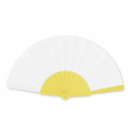 Abanico de plástico hecho a medida con tela poliéster personalizable color amarillo septima vista
