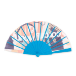 Abanico de plástico hecho a medida con tela poliéster personalizable color azul real tercera vista