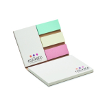 Bloc de notas adhesivas hecho a medida tapa blanda de papel reciclado color blanco quinta vista
