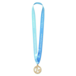 Medalla personalizable de madera hecha a medida con cinta cosida en V color blanco