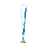 Medalla personalizable hecha a medida madera con cinta cosida en bucle color blanco vista de impresión