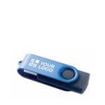 Memoria USB hecha a medida con carcasa giratoria de metal techmate color azul vista de impresión