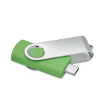 Clásica memoria USB giratoria hecha a medida de varios colores color verde lima transparente quinta vista