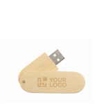 Memoria USB hecha a medida con carcasa giratoria de madera color madera oscura vista de impresión