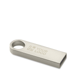 Mini memoria USB de zinc hecha a medida con detalle para colgar color plateado vista de impresión