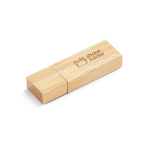 USB hecho de bambú con tapa de cierre y caja de papel kraft color natural imagen con logo