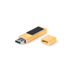 USB de bambú con cierre imantado y zona de marcaje iluminada color marrón claro tercera vista