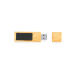 USB de bambú con cierre imantado y zona de marcaje iluminada color marrón claro cuarta vista