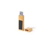 USB de bambú con cierre imantado y zona de marcaje iluminada color marrón claro quinta vista