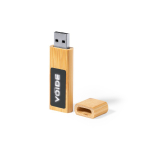 USB de bambú con cierre imantado y zona de marcaje iluminada color marrón claro primera vista