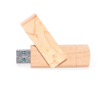USB de madera clara con clip giratorio y conexión doble tipo C color madera tercera vista