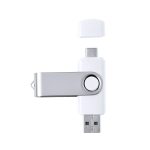 Memoria USB con clip metálico y doble conexión tipo C y USB color blanco primera vista