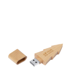 Memoria USB de madera con diseño de pino y cierre de tapón vista principal